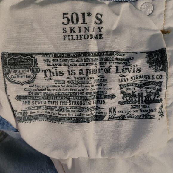 Levi’s 501 Skinny Jeans 30x26 High Rise Button Fly Raw Hem Light Wash Denim - Picture 3 of 11